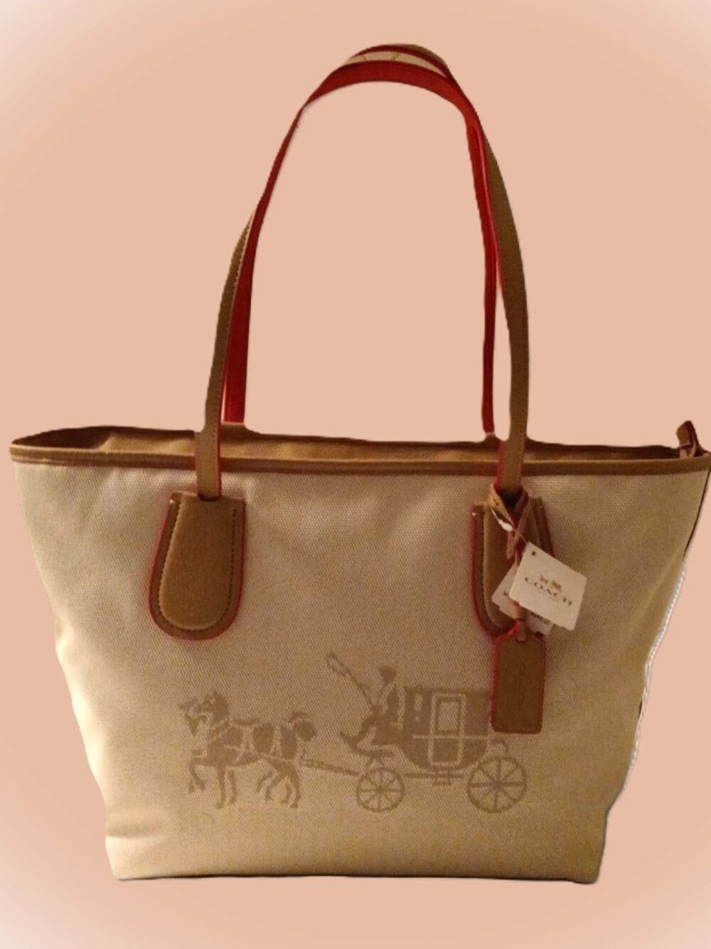 Coach WHS Horse and Carriage Cream/Tan Taxi Tote  35337M
